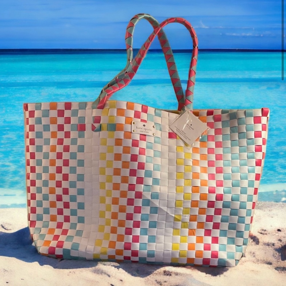 Kate Spade Vibrant Multicolor Checkered Tote Bag